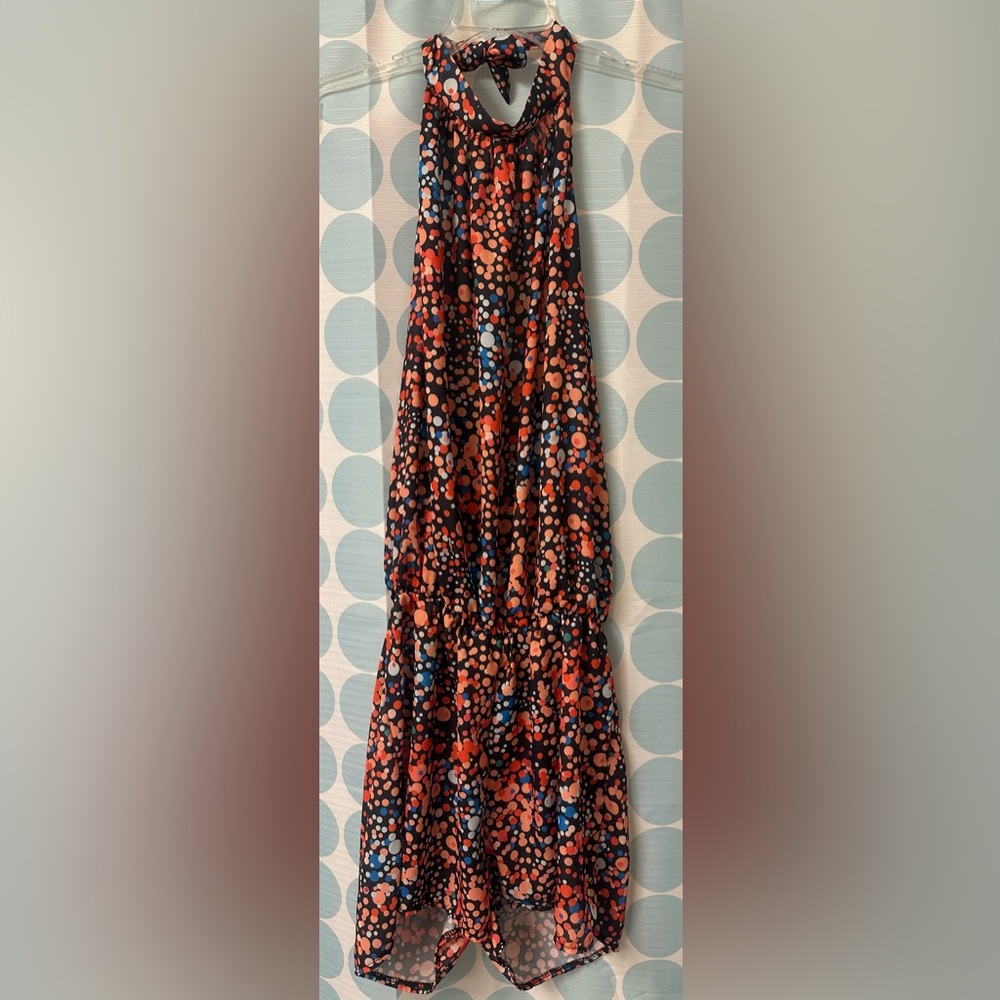 Lightweight colorful halter backless dress, Multi-Color, Size Large